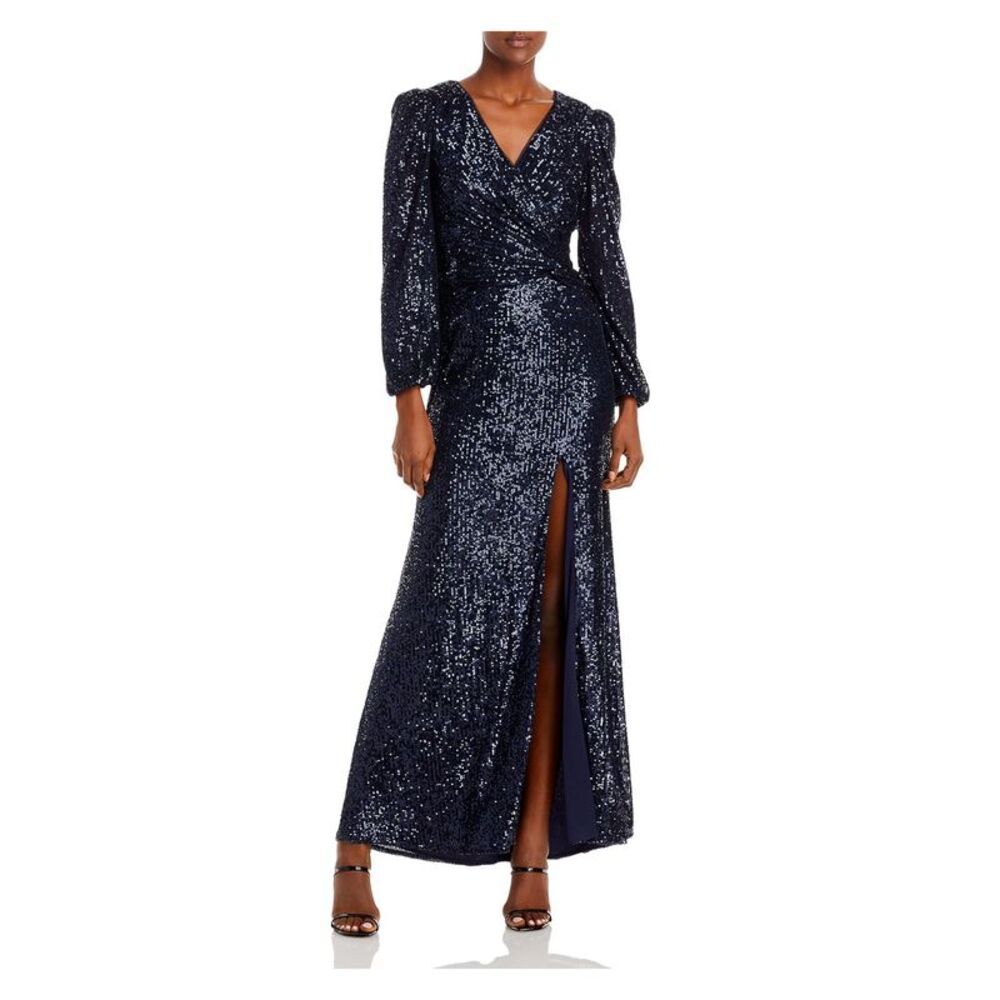 AQUA FORMAL Womens Navy Twist Front Thigh-high Slit Lined Formal Dress 0